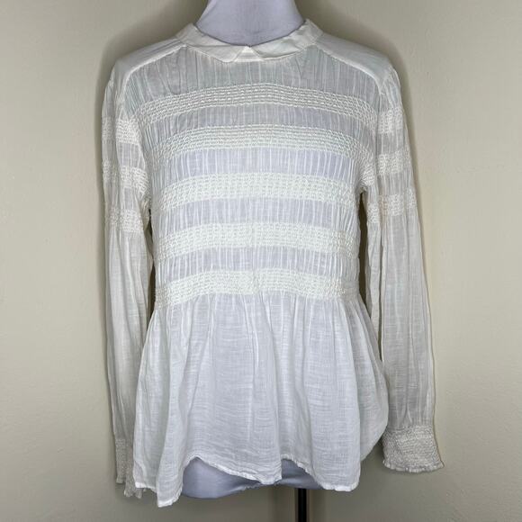 Free People Top S/M Country Victorian Prairie Smocked Peter Pan Collar Gauze - Picture 1 of 9